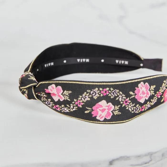 Maia Pearl Flower Jacquard Hairband A - Knot Type Pink