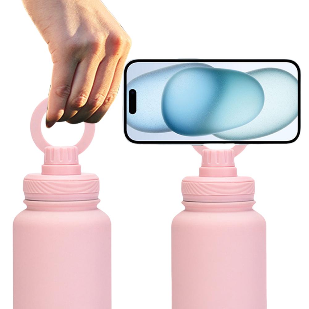 Leak Proof Insulated Bottle Lid with Rotating Phone Holder Thermal Water Cup Lid Double Layer Vacuum Cup Lid for Outdoor Sports