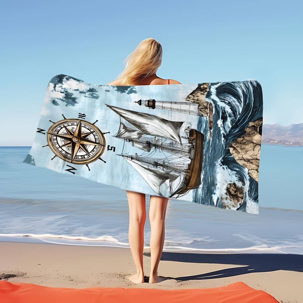1pc Modern Style Nautical Ship Design Beach Towel, Large Summer Beach Blanket for Pool Parties, Swimming, Camping, Travel