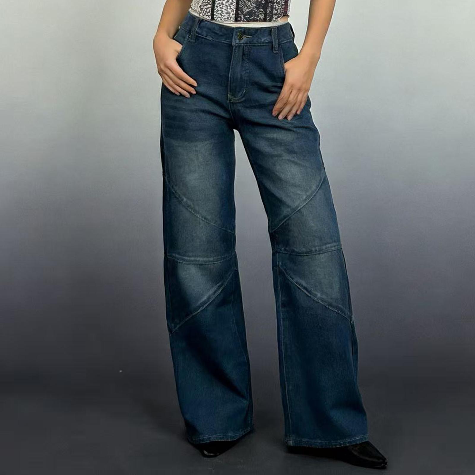 

Women s Mid- Stretch Jeans Fashion Straight Leg Denim Pants With Pockets L