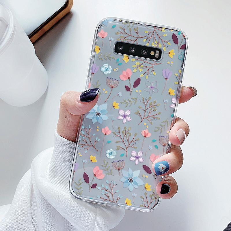 For Samsung Galaxy S10 S10E S 10 Plus Phone Case Cartoon Back Cover Transparent Soft Silicone Flower Funda For Samsung S10+ Cute