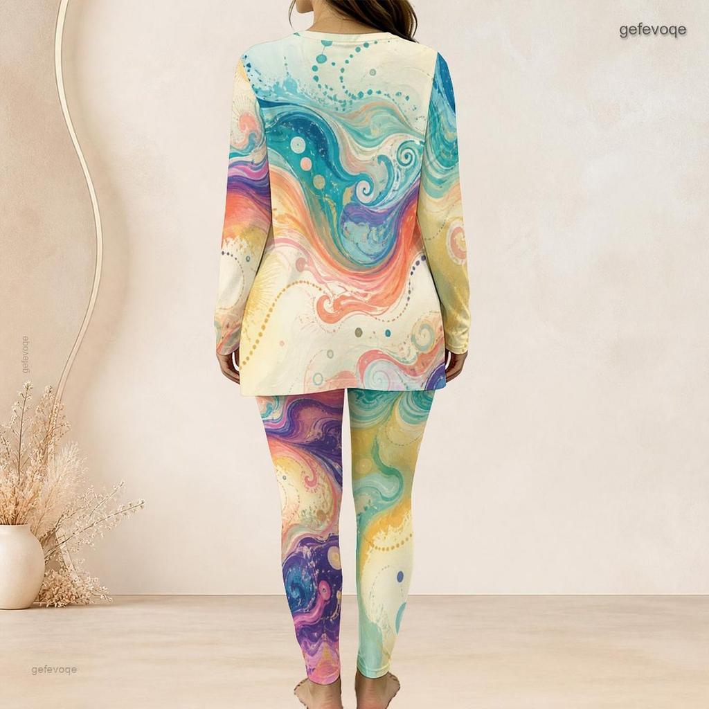 Women Plus Size Black Teal Gold Printed Two Piece Set Round Neck Long Sleeve Longline Top And Fitted Pants