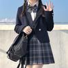 QOOLY High School Uniform Sailor Ribbon Checkered Size XL 5-Piece Set, Suit, Blazer, Skirt, Black,