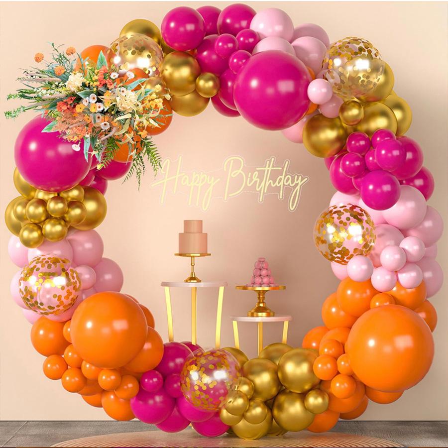 Metallic Pink Green, Sequined Confetti Balloon Arch Set Wedding Bachelorette Party Wreath