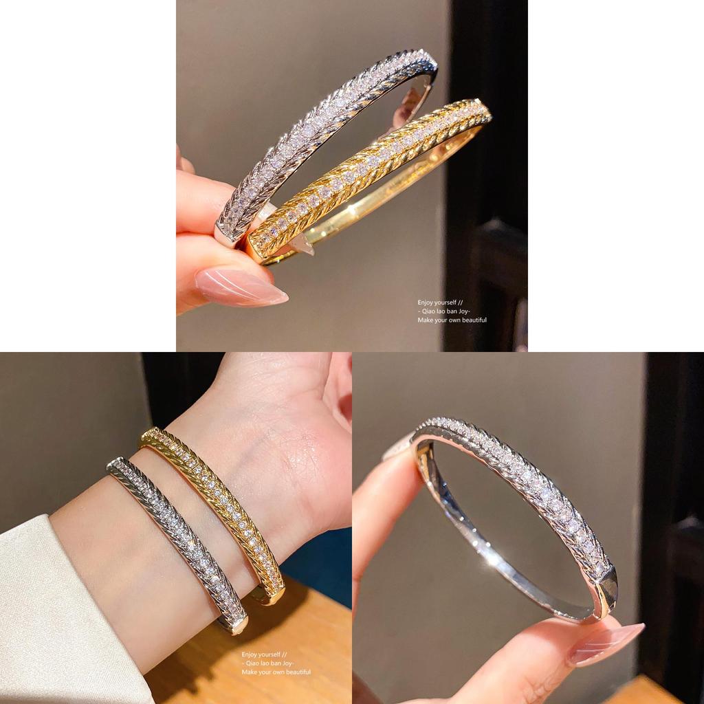 Copper Zirconia Textured Clasp Bracelet With Elegant Design For Women