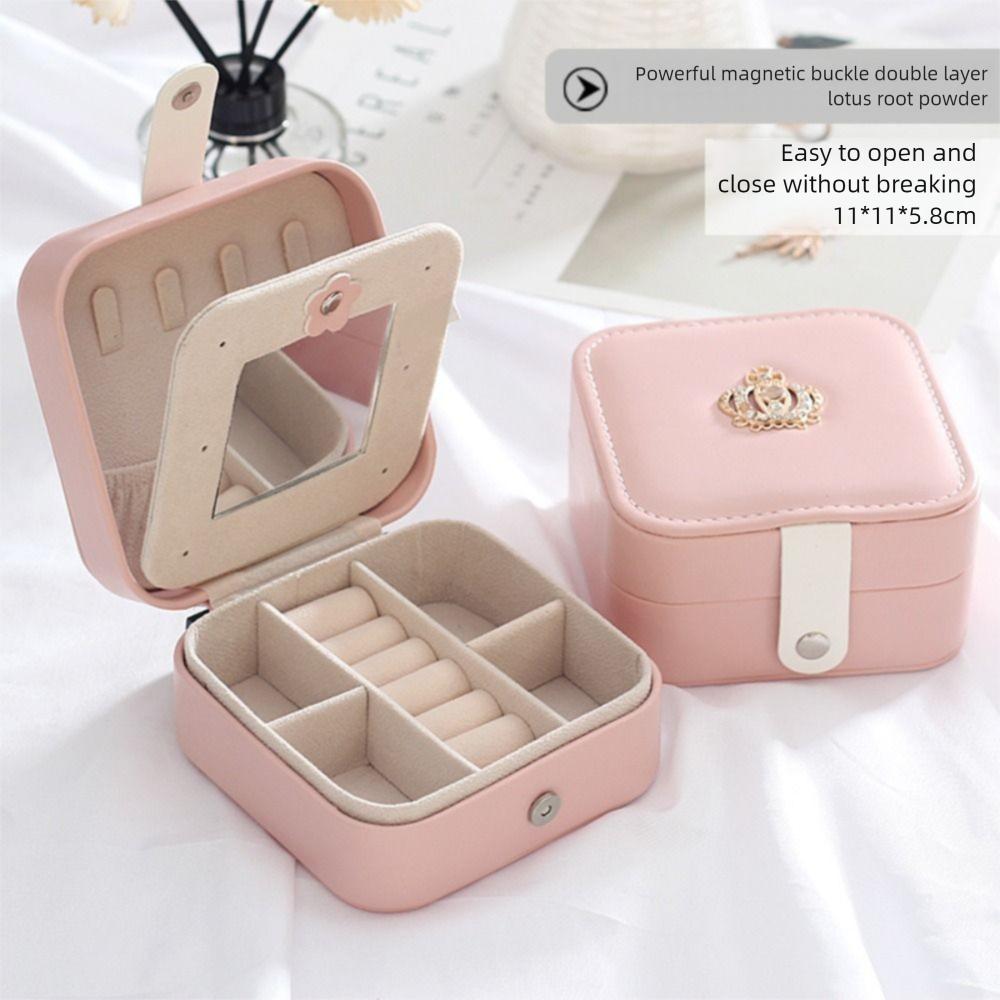 PU Jewelry Storage Box Dustproof Trinkets Storage Organizer  For Home/Travel/Outdoor