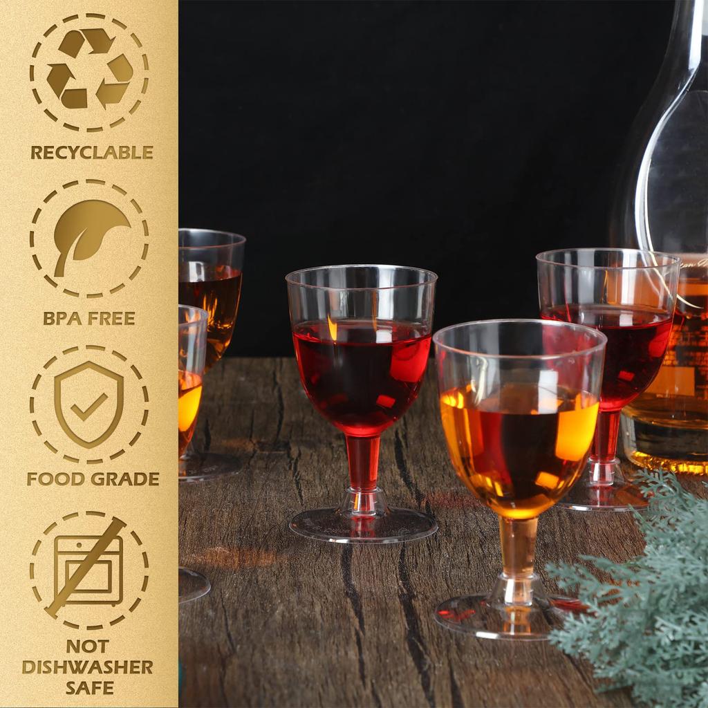 25Pcs Plastic Wine Glasses with Stem 6oz Plastic Party Wine Cups Disposable Wine Glasses for Parties and Wedding Picnics