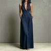 Women Sleeveless Lapel Shirt Maxi Dress Front Button Down Long Dress Summer Casual Vacation Dress