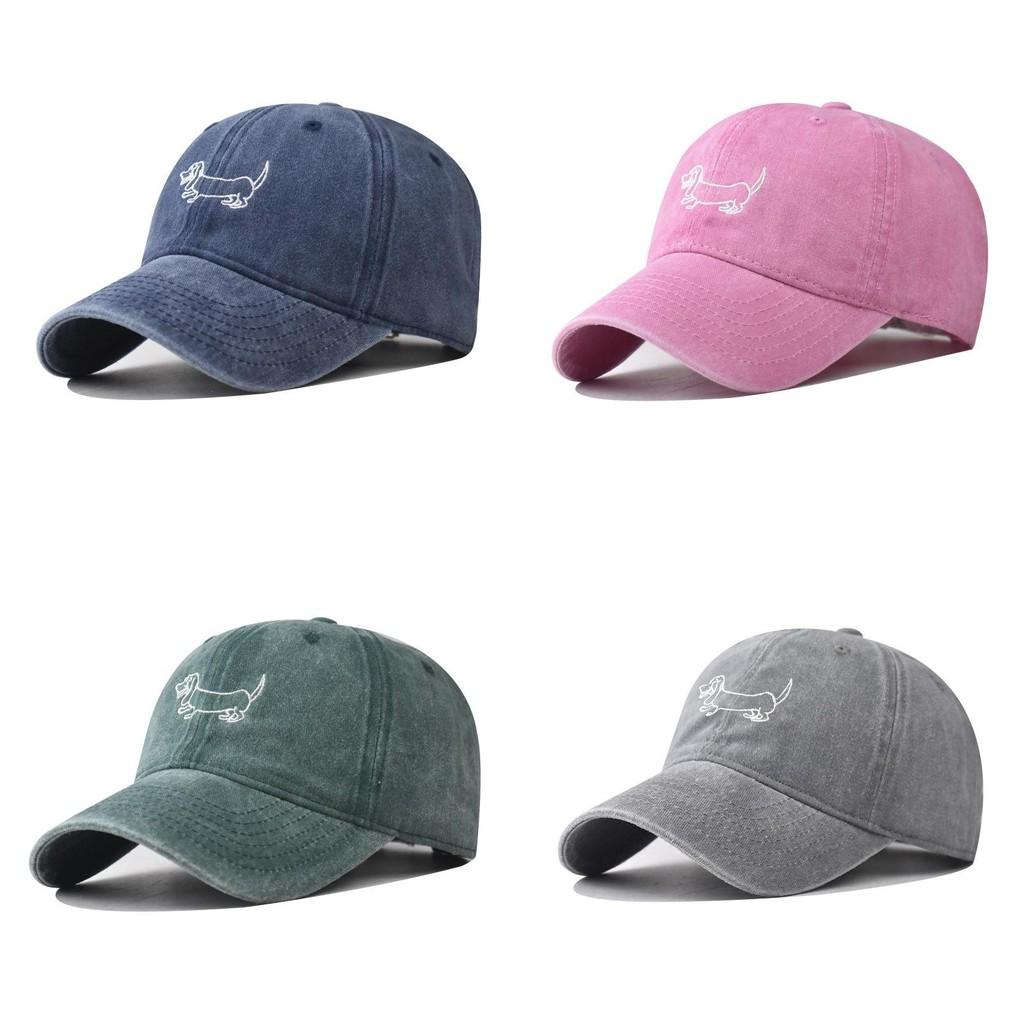 Dachshund Cotton Embroidery Vintage Dog Baseball Cap Curved Brim Casual Outdoor