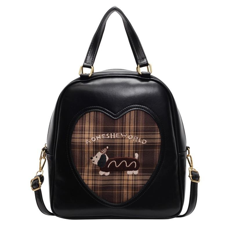 

New retro dachshund backpack bag women s autumn trendy plaid backpack large-capacity student schoolbag чорний