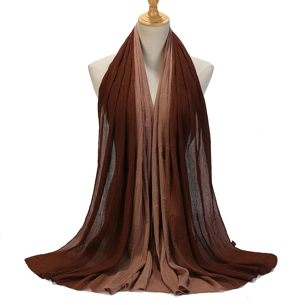 Color Matching Wrinkled Scarf Women'S Head Scarf Gradual Change Color Silk Scarf