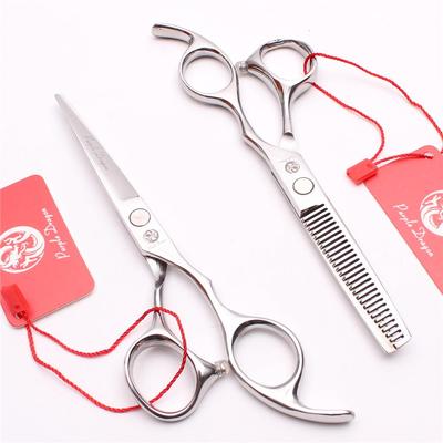 Purple Dragon 5.0-8.0 Inch Silver Pet & Barber Hairdressing Scissors Set: Flatting, Serrated, Thinning