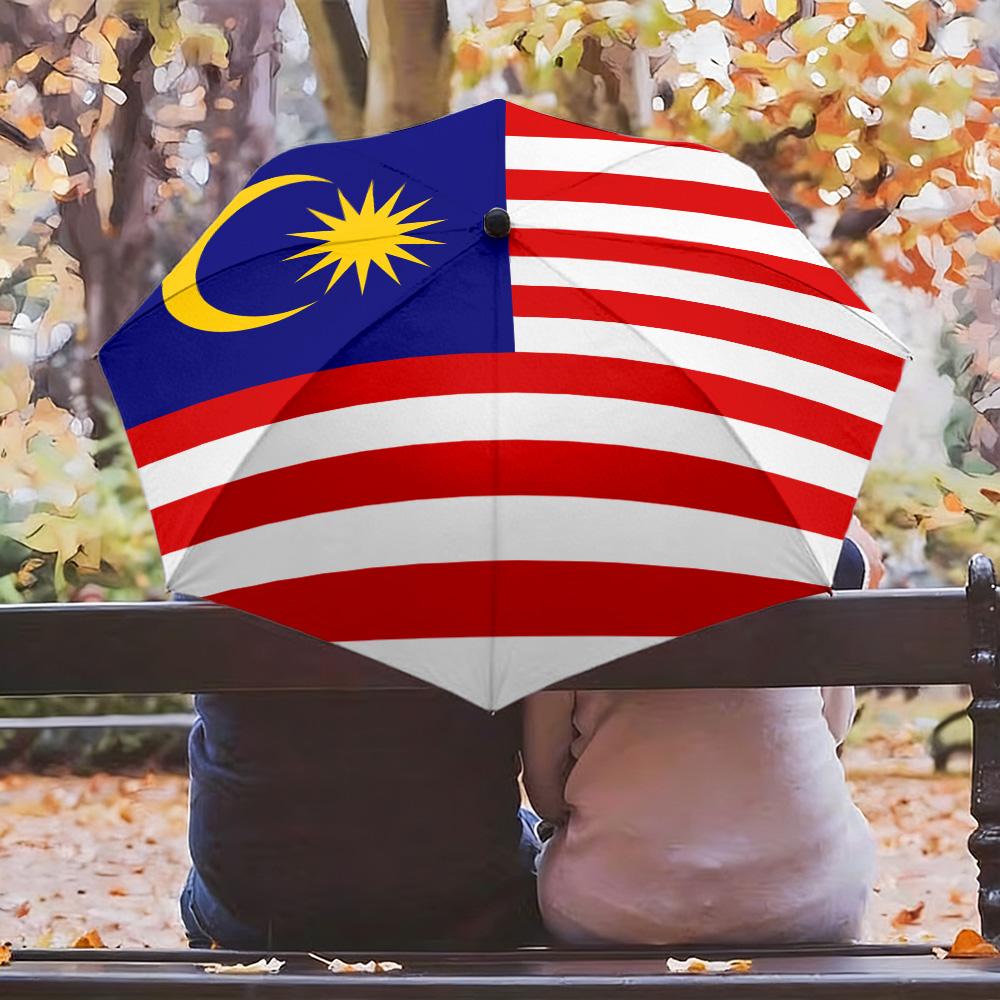 Malaysia National Flag Blue Square Yellow Crescent Star Red White Stripes Print Auto Folding Umbrella Waterproof Windproof Compa Iron&8K