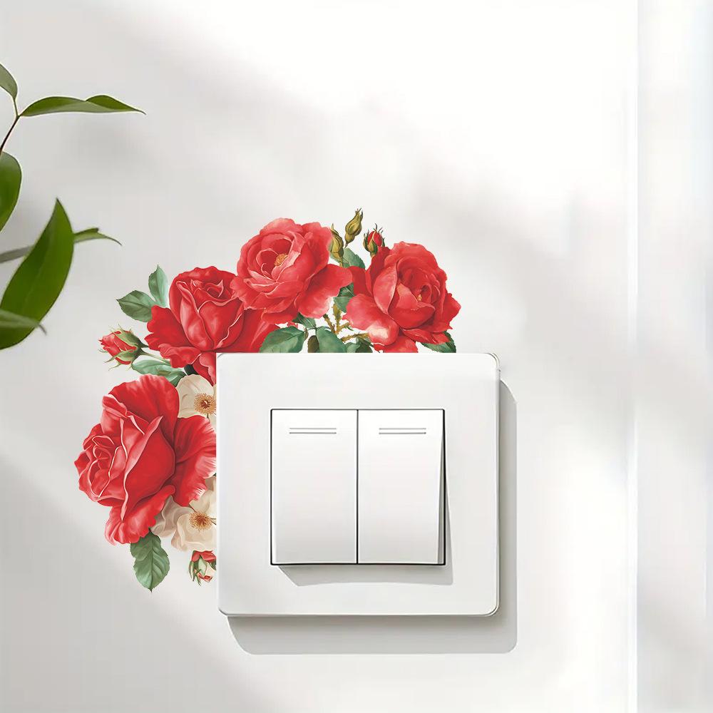 Warm Valentine's Day Red Rose Bedroom Restaurant Background Switch Decoration Self Adhesive Removable Stickers