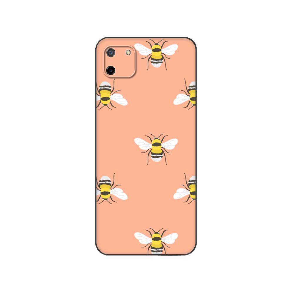 Black Tpu Case For OPPO Realme C11 Case For Realme C 11 RealmeC11 Back RMX2185 Case Cover Bee Art Print Cute Cartoon Floral
