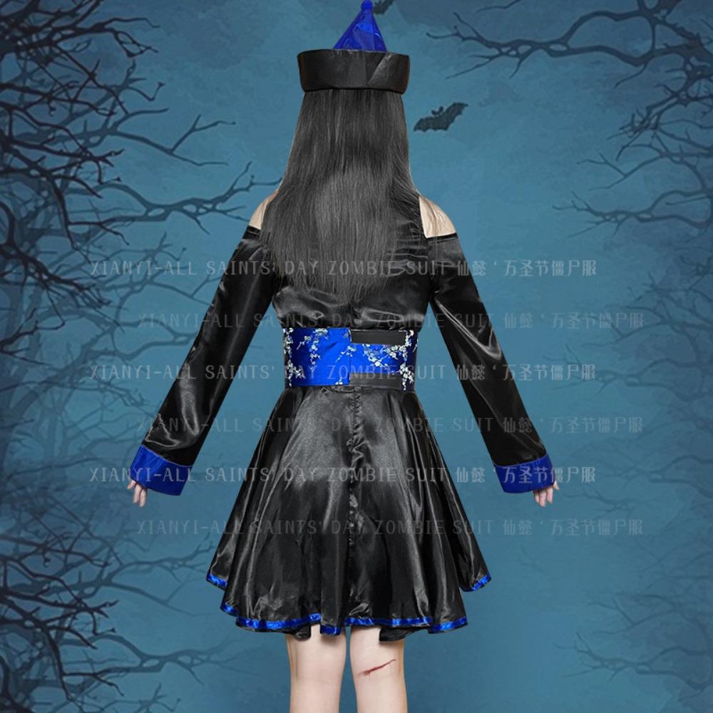 Xian Yi Chinese Vampire Vintage Print Halloween Cosplay Funny Party Zombie Costume Dress 019