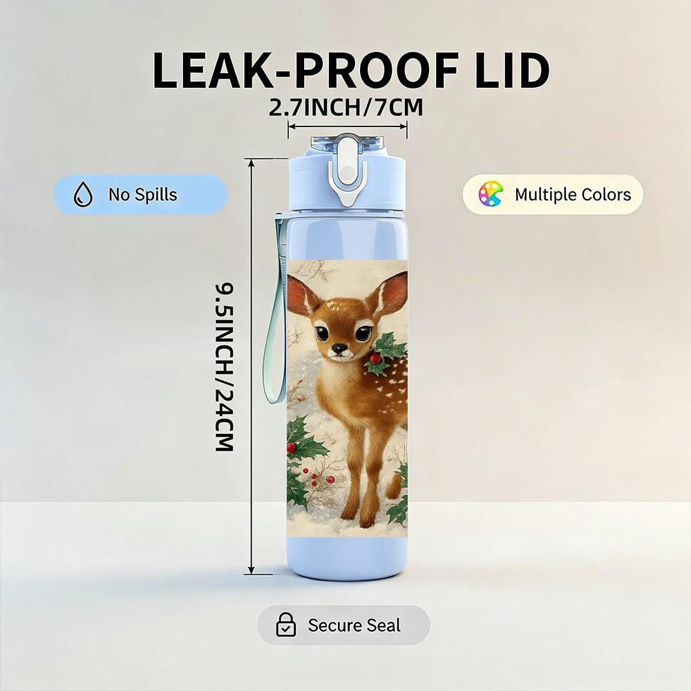 1PC Fawn Deer Autumn Leaf Print 750ml Color Plastic Sports Water Bottle Leakproof Flip Straw Lid Suitable for Sports Office Home Use