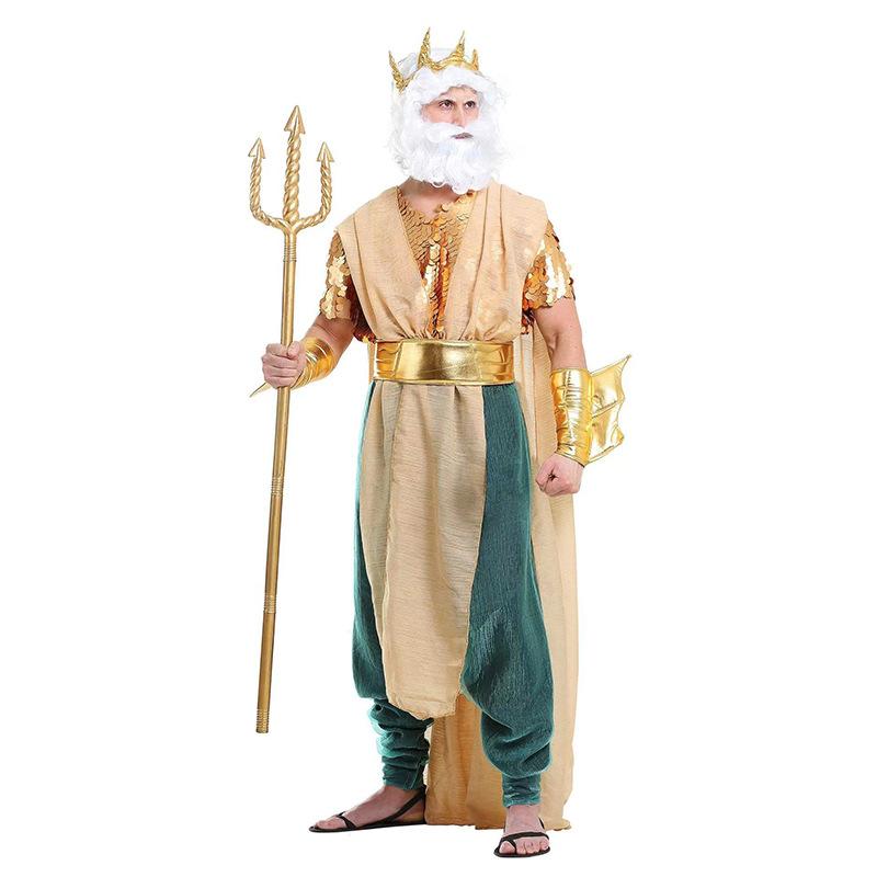 Cosplay Halloween costume adult couple sea king, ancient Egyptian Cleopatra pharaoh costume, queen king war god show costume