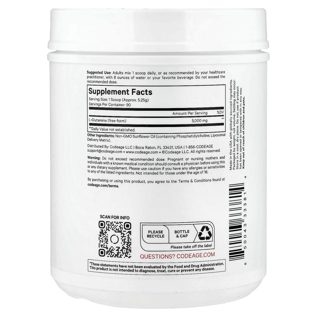 Liposomal L-Glutamine+ Powder, Unflavored, 472.5G(16.67Oz)