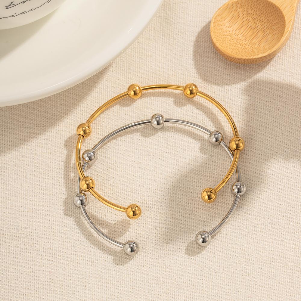 Youthway Stainless Steel Golden Color Steel Bead Open Slim Bracelet Elegant Charming Design Waterproof Jewelry Gift New