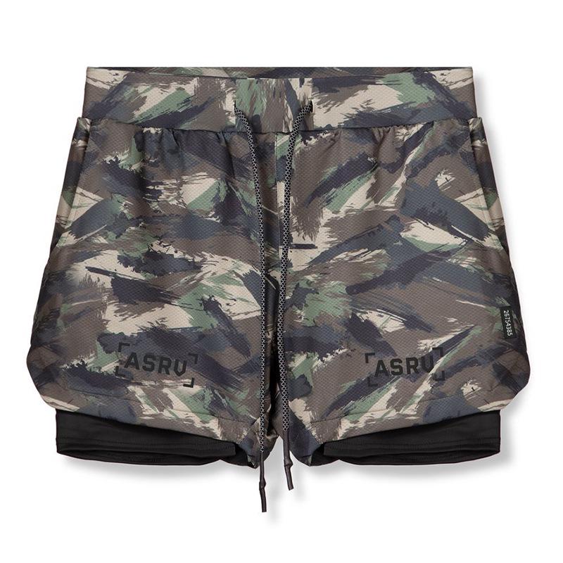 Shorts de Corrida ao Ar Livre Masculino Plus Size com Camada Dupla e Múltiplos Bolsos