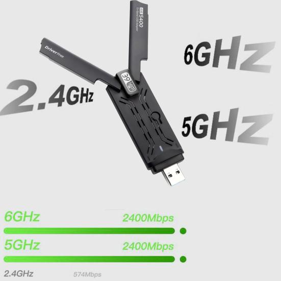 Wireless USB Wi-Fi Adapter Driver Free 6E Network Compact Size Portable Plug-Play Dual