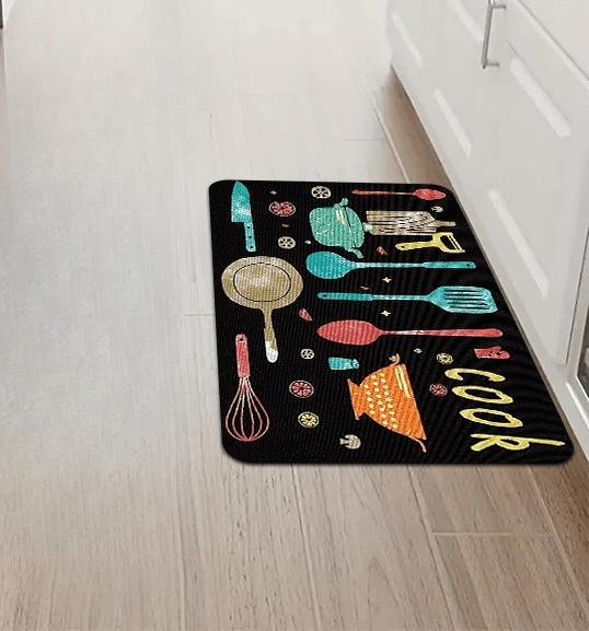 American Retro Kitchen Carpet Mat Rug Soft Washable Non-slip Floor Mat Vintage Utensil Pattern Ideal for L-shaped Kitchen Rug