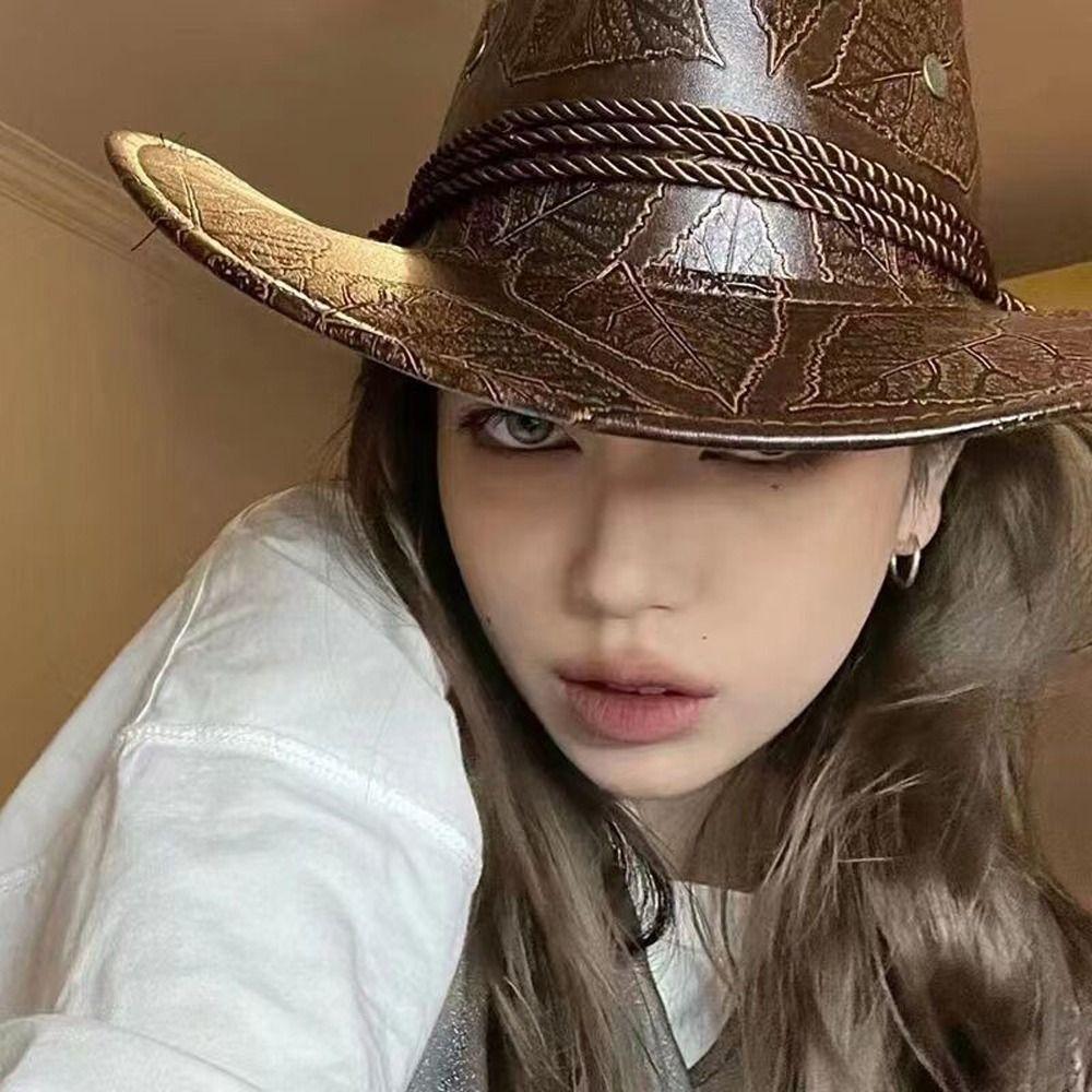 Sun Protection Caps Climbing Hats Western Cowboy Hats Summer Sun Hats PU Leather Sunscreen Caps