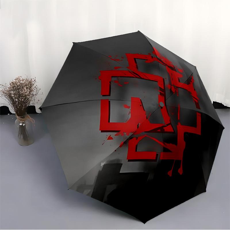 1pc Rammstein Automatic Open/Close Cute Umbrella, Portable 3-Fold Compact Umbrella for Men & Women, Perfect Gift for Birthday130
