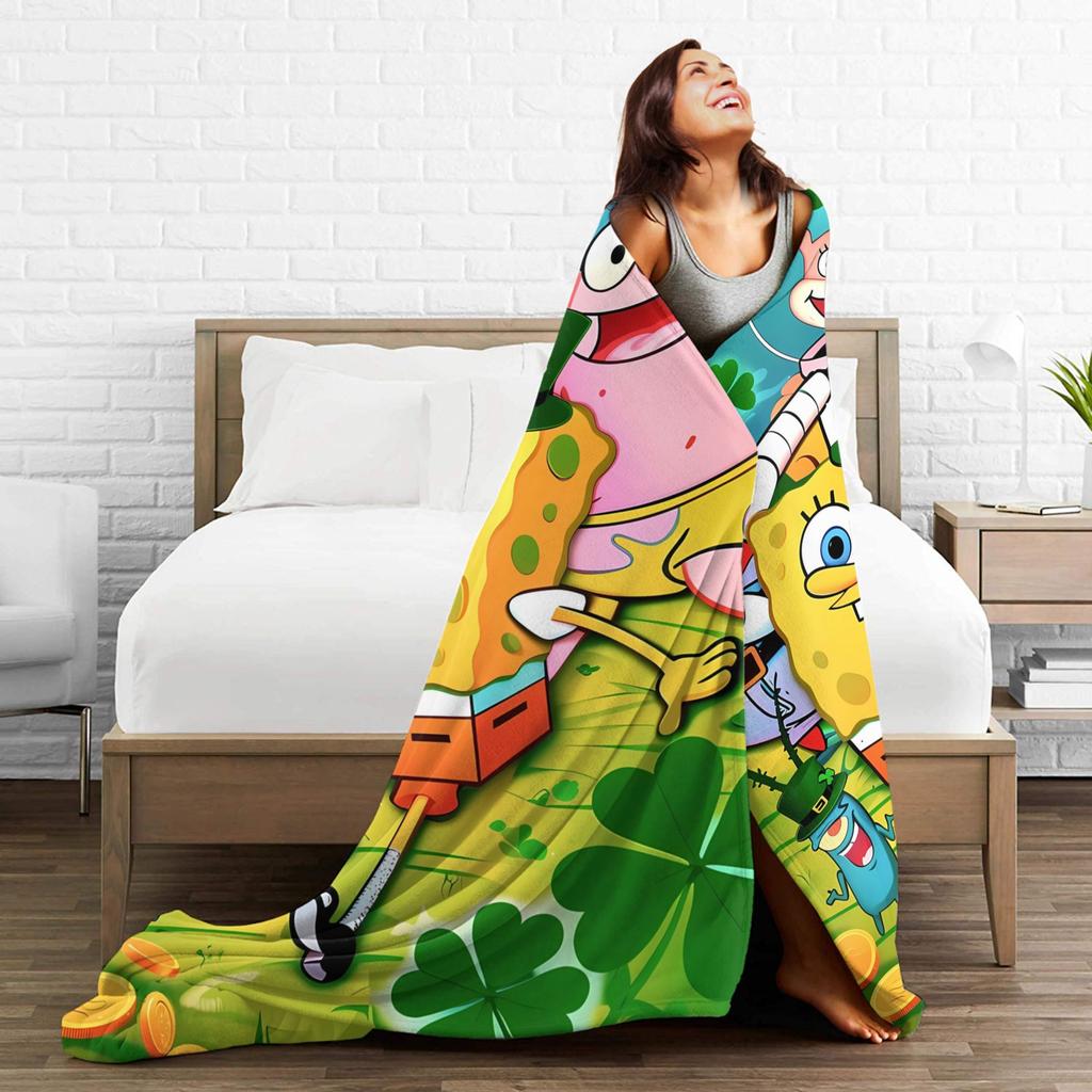 Soft Blanket Children Camping SpongeBobs Bikini Bottom Scene Throw Blanket Flannel Bedspread For Home Decor Sofa Bed Cover