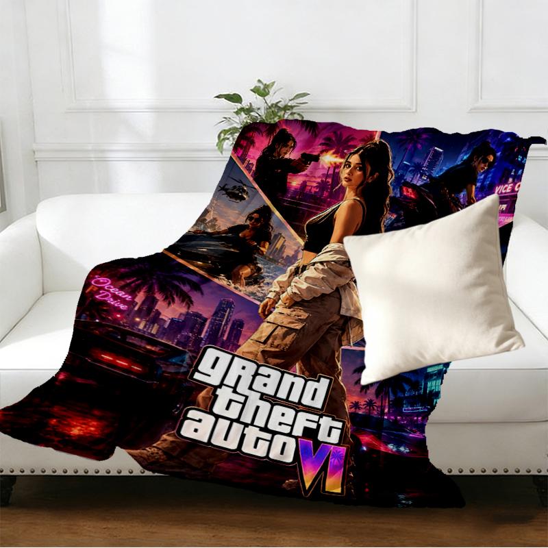 Coperta con Stampa Grand Theft Auto VI - Morbida e Confortevole, per Camera da Letto, Viaggio, Divano, Decorazione Casa - Regalo di Compleanno o Natale per Amico