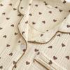 Women's 100% Cotton Gauze Pajama Set - Spring/Autumn Lapel Cardigan with Long Sleeve Top and Pants
