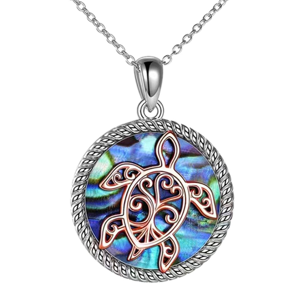 Meeresschildkröten-Halskette Sterling Silber Liebesherz Mutter Kind Schildkrötenanhänger Halskette Schildkrötenschmuck Geschenke A Halsketten für Frauen