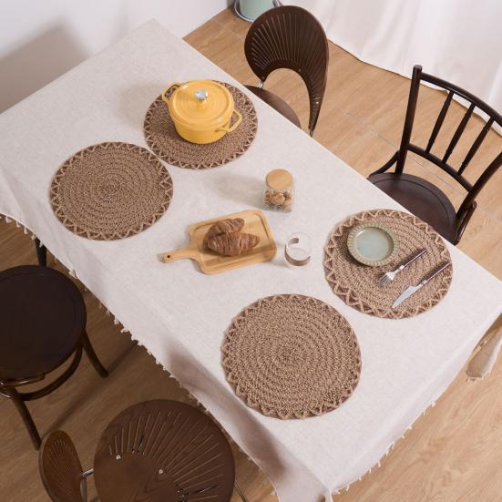 Round Boho Placemat Handwoven Heat Insulation Placemat Rustic Table Protector Mat for Home Farmhouse Weddings Baby Showers