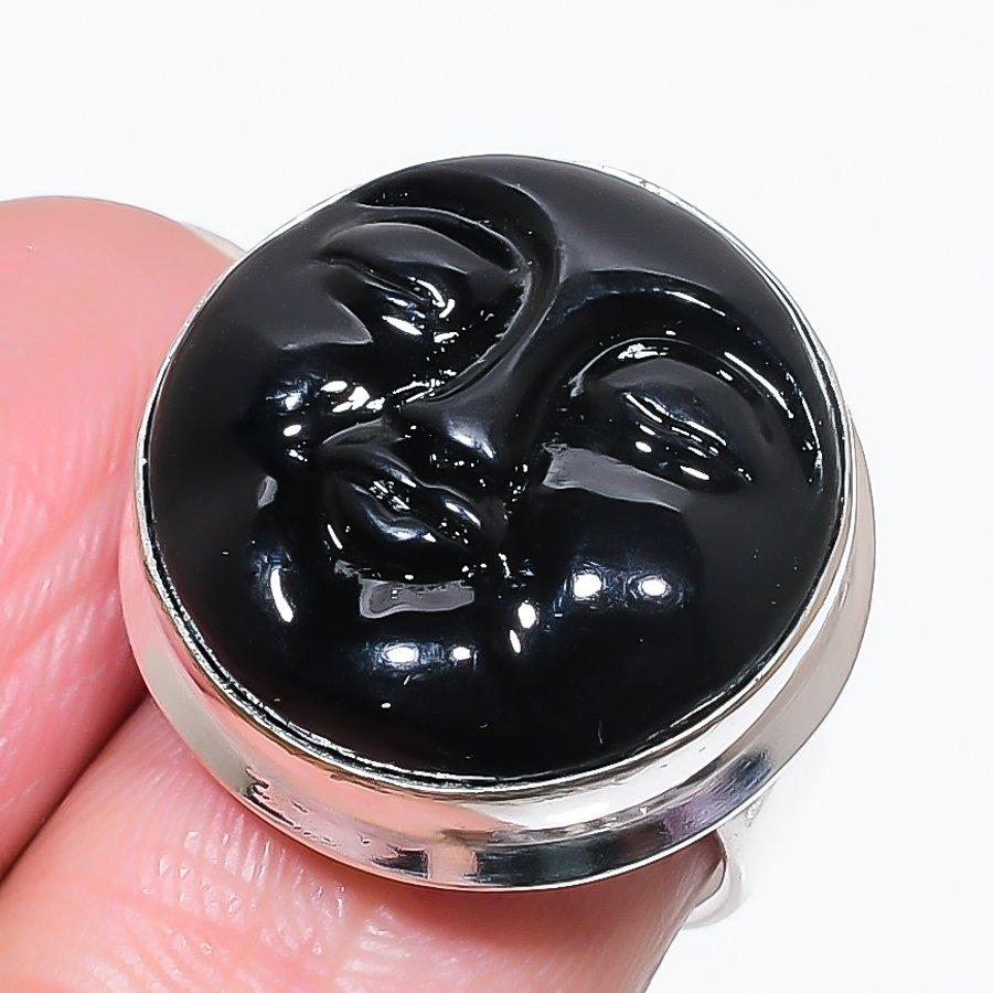 

Натуральный черный Camiyo Face Ювелирное кольцо из стерлингового серебра 925 пробы Размер 5.5 I3M19