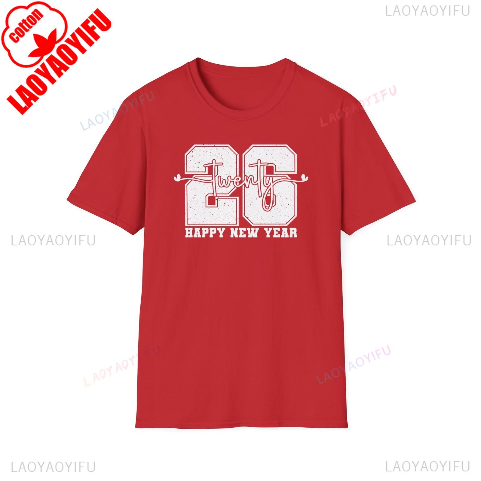 

Happy New Year 2026 Harajuku TShirt Distressed Varsity 26 Retro College Style NYE Unisex Hipster Street Fashion TShirt Tops S
