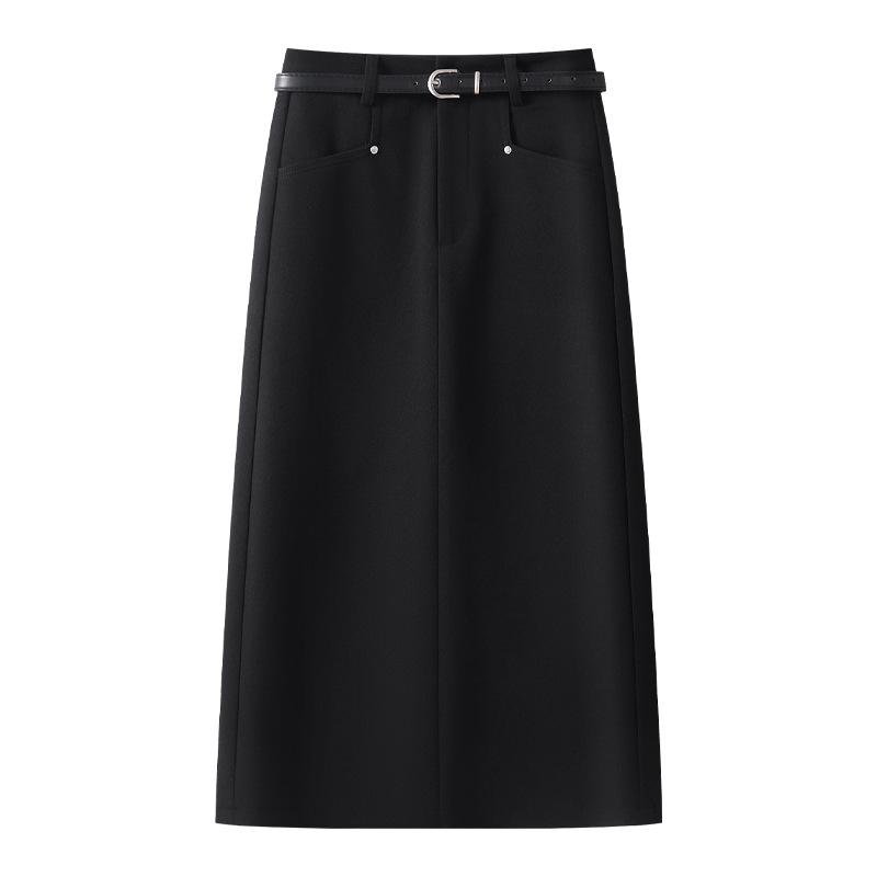 

Женская юбка миди из красного ангорового твида - Осень/Зима 2024, с высокой талией, облегающее платье-костюм. Small