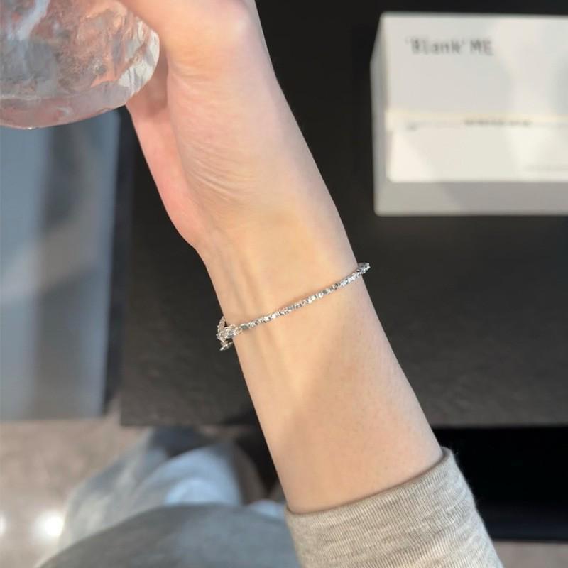Sterling Silver S999 Minimalist Crushed Beads Bracelet: Women's Versatile Light Luxury Stacking Jewelry