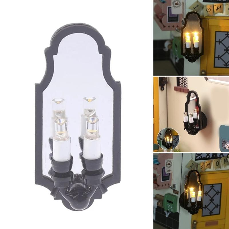 Dollhouses LED Wall Lamp Two Head Wall Lamp for 1/12 Scale Miniature Lighting for Elegant Home Garden Scene Decoration
