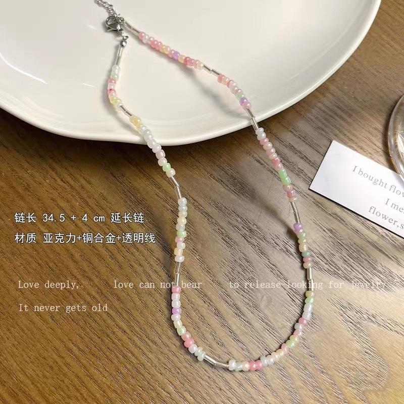 Bow millet bead necklace women s summer dopamine natural stone beaded accessories 2026 new seaside collarbone chain