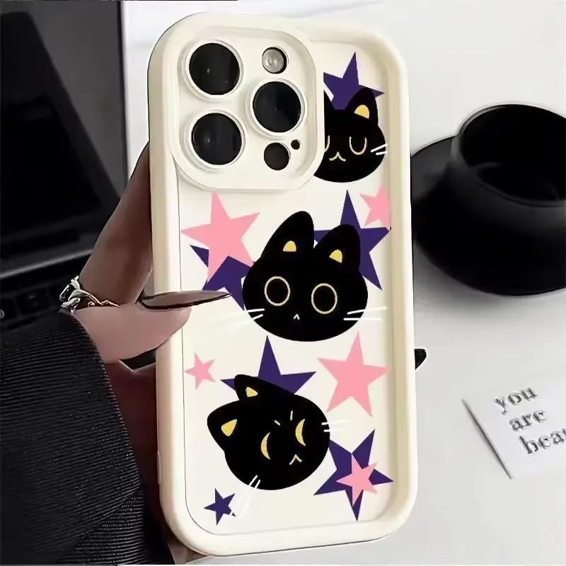 Cute Cartoon Cat Phone Case For iPhone 16 15 13 14 12 11 Pro Max Mini X XR XS 7 8 Plus SE Matte Shockproof Silicone Soft Cover