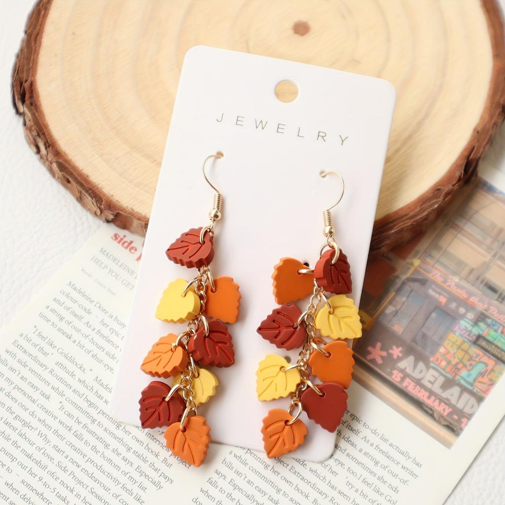 Elegant Acrylic Autumn Maple Leaf Dangle Earrings - Handcrafted, Vintage Design with Soft Clay Texture for Women | Perfect for Daily Wear & Vacations