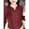 Simple and Stylish Red Long-Sleeved Knitted Cardigan for Women, 2026 Autumn New Style, Elegant and Complexion-Enhancing Casual Plus-Size Top