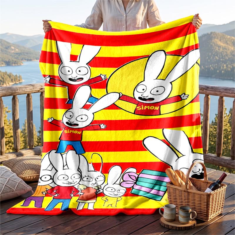 Warm Flannel Blanket Simon Super Rabbit Pattern, Lightweight Comfortable Throw Blanket for Bed Sofa Use