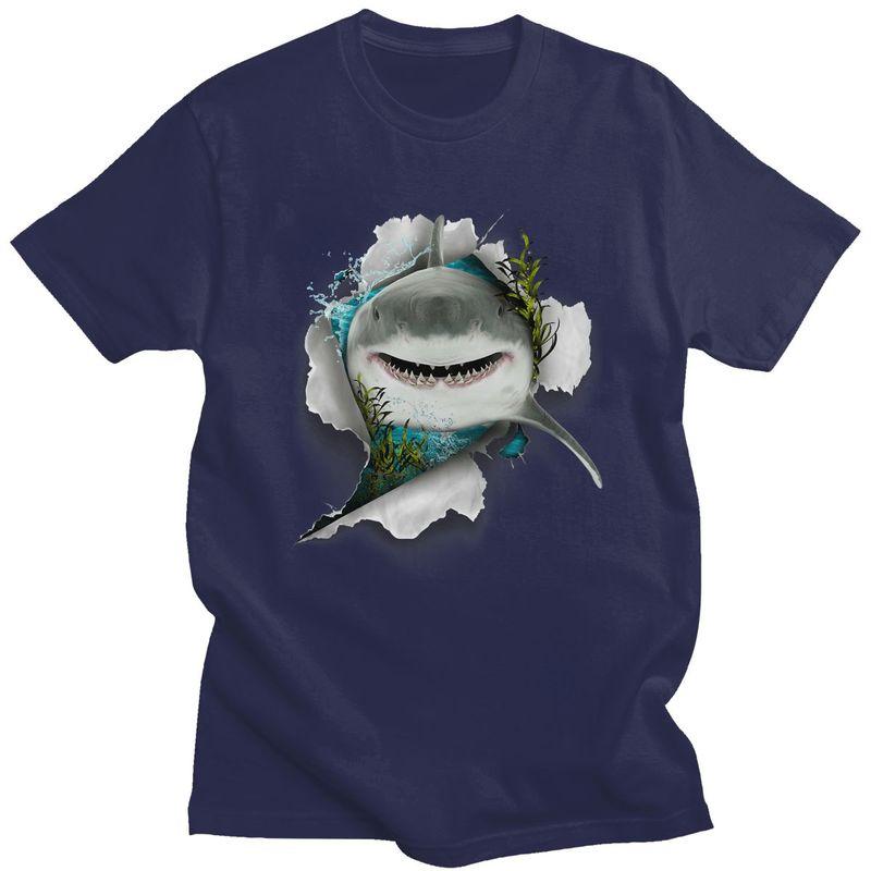 

Shark Great White Shark TShirt Pure Cotton Tee Tops Streetwear O Neck Animal Lover Tshirts Casual Short Sleeve Clothing 4XL