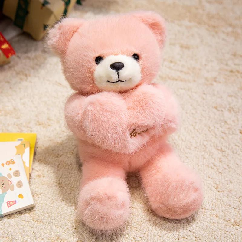 30cm Krásný plyšový medvídek Kawaii medvídek držící srdce Roztomilý medvídek se šálou a motýlkem Vycpané měkké zvířátko polštář Valentýnský dárek