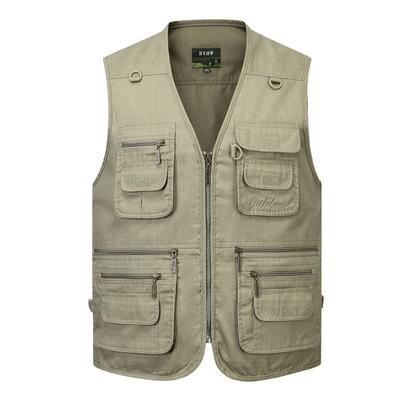 Gilet da uomo Giacca casual Primavera e autunno Cappotto antivento senza colletto senza maniche in cotone multitasche con cerniera per uomo