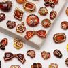 10PCS Vintage Amber Golden Smudged Beaded Rose Bow Leaf Beaded Pendant Acrylic DIY Handmade Jewelry Bracelet Necklace Earrings