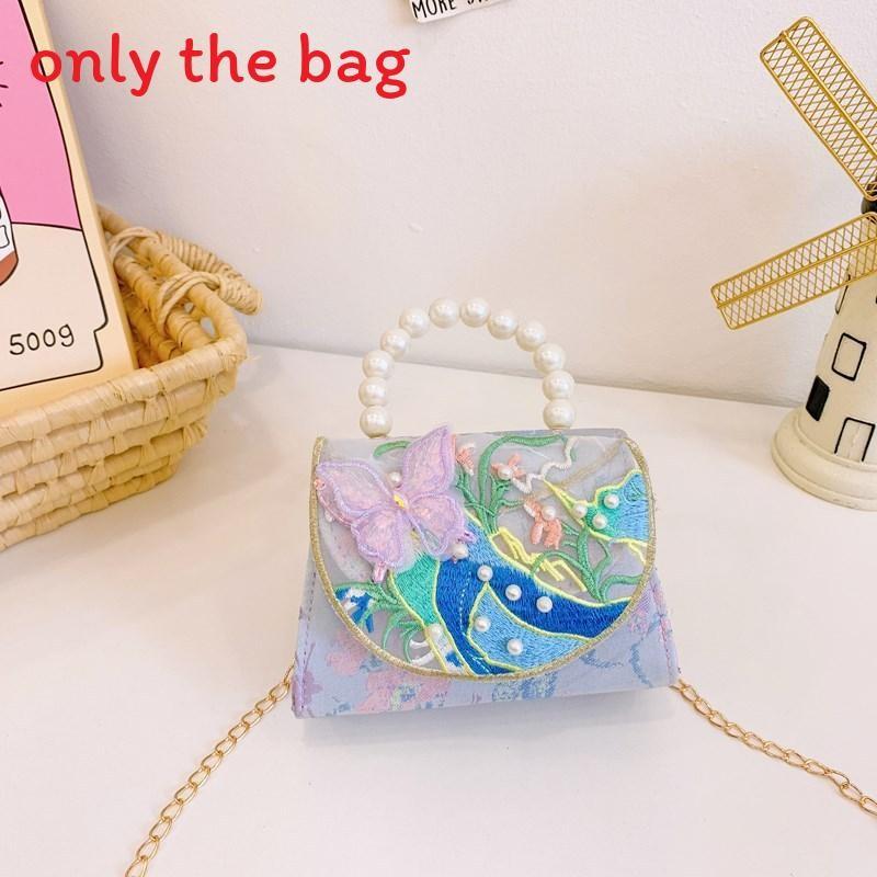 Chinese Style Girl Princess Butterfly Pearl Handbag With Chain Crossbody For Kids Fashion Accessories Purple Butterfly