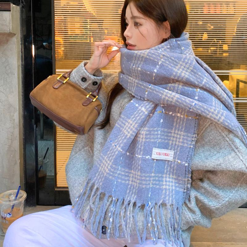 Retro Fashion Winter Women Knitted Scarf Headscarf Casual Preppy Plaid Tassel Scarve Lady Mujer Wrap Shawl Korean New Christmas